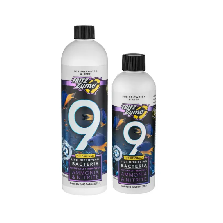 FritzZyme 9, saltwater nitrifying bacteria, live nitrifying bacteria, marine biofilter starter, aquarium cycle booster, ammonia remover bacteria, nitrite detoxifier, reef tank bacteria, brackish aquarium bacteria, no-refrigeration bacteria, low-salinity safe bacteria